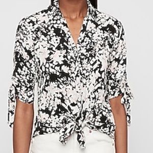 Floral Tie Front Ruched Sleeve Shirt